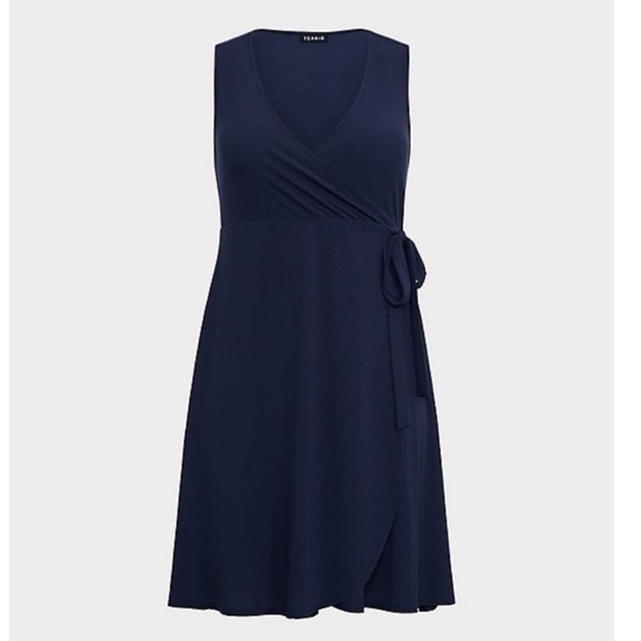 Torrid 5 MINI STRETCH CREPE WRAP DRESS navy - Picture 4 of 7